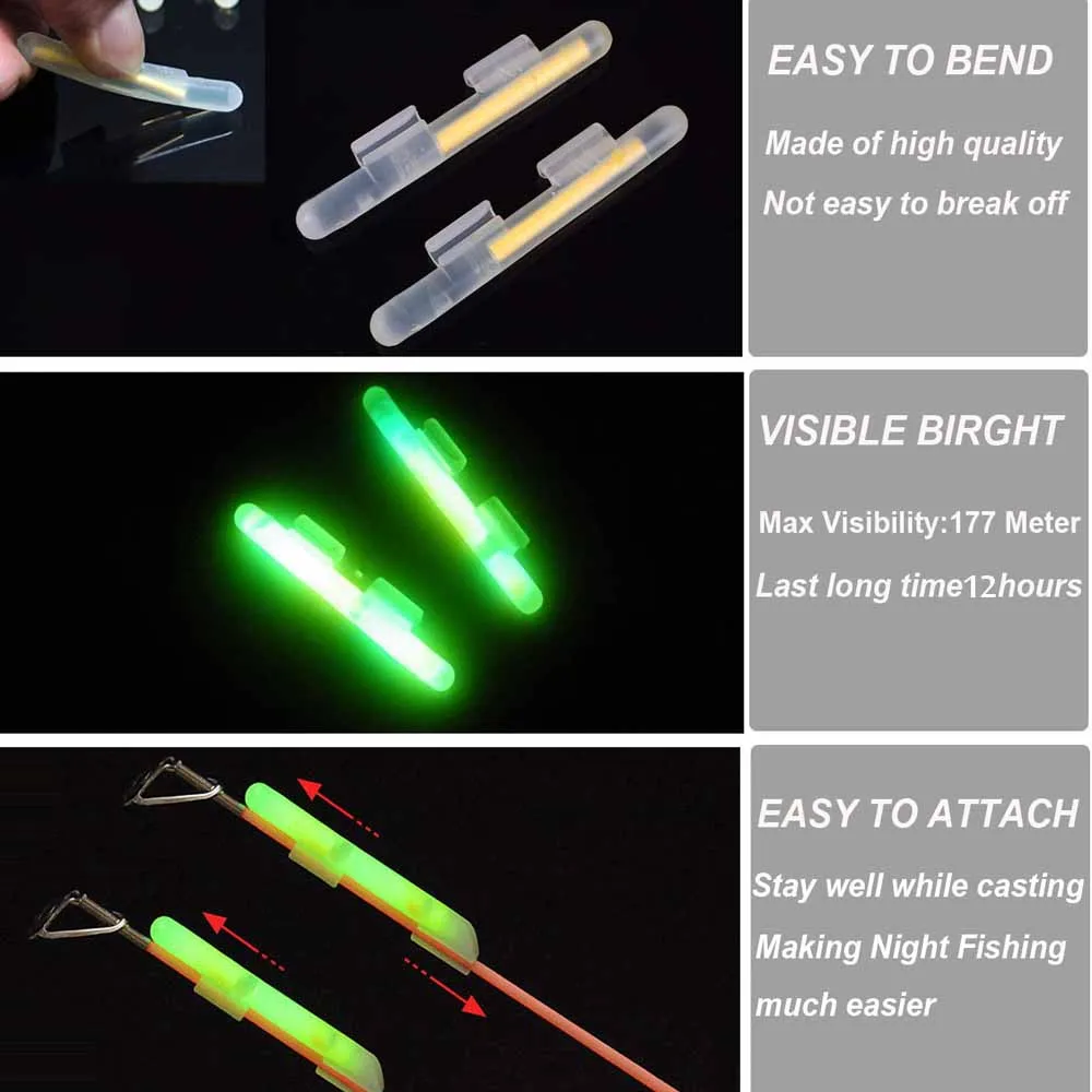 Fishing Glow Sticks for Fishing Pole Fishing Rod Tip Light Fluorescent Light Sticks for Night Fishing Accessories