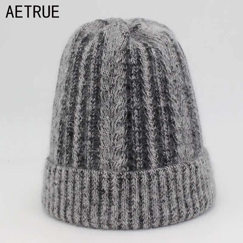 

Женская зимняя вязаная шапка AETRUE, зимние шапки для женщин и девушек, теплые шапки из кроличьего меха, шапочка, теплые женские шапочки, облегающие шапки, шапка
