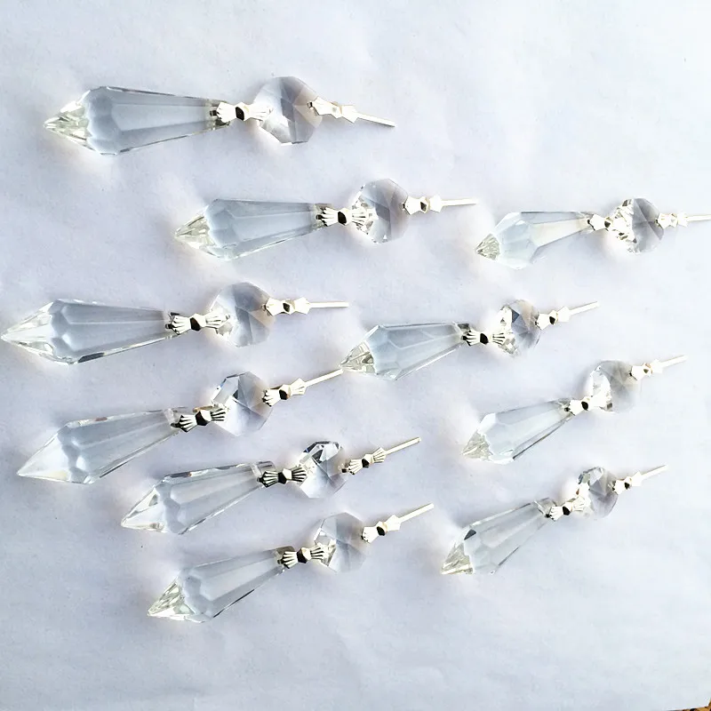 50pcs Clear Crystal Icicle Chandelier 38mm Prisms Pendants With Chrome Bow Ties For Birthday Wedding Cake Toppers Even Party