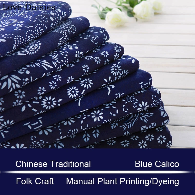 100% Cotton Chinese Handmade Indigo Dark Blue Batik Calico Porcelain Fabric for DIY Home Decor Curtain Cushion Apparel 33 Option