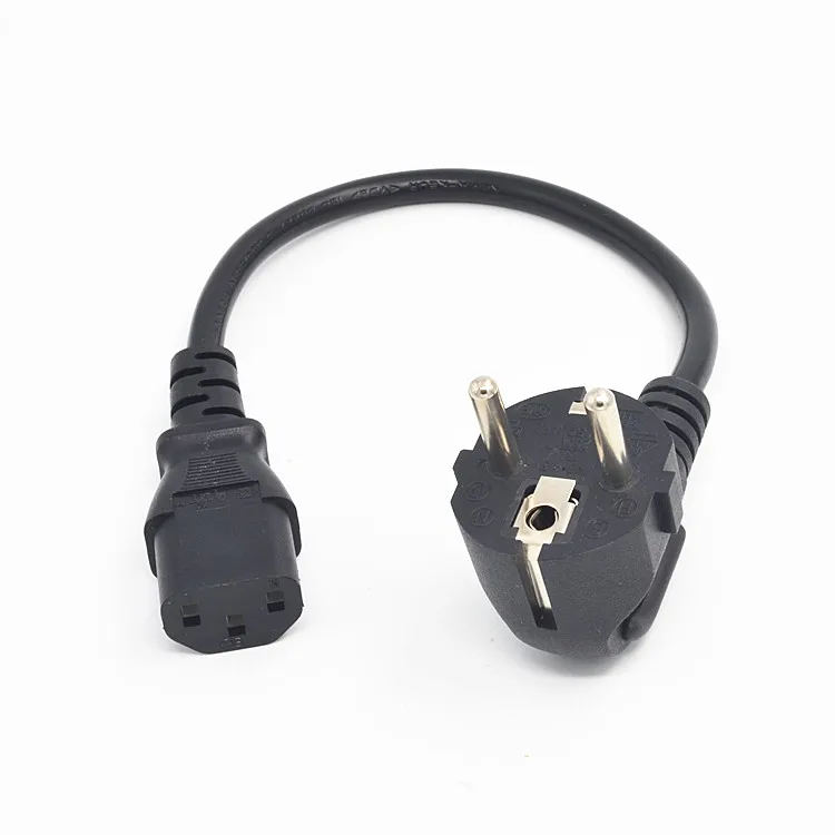 Short 0.2M/1ft European 3 Pin Male to IEC 3 Pin Female ,Schuko to C13 power cord image 4