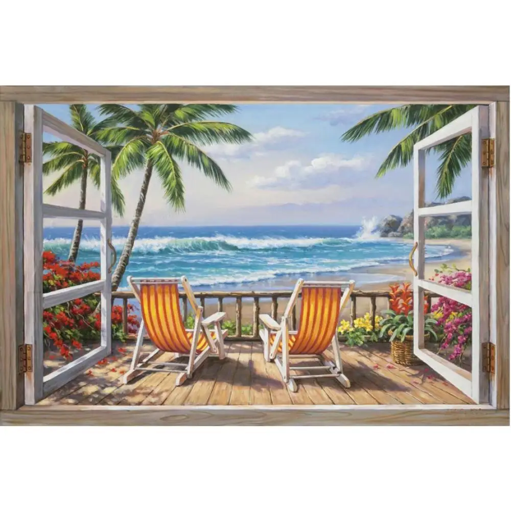 Hand Painted Contemporary Art Coastal Landscapes Tropical Terrace Beautiful Beach Canvas Painting For Living Room Wall Decor