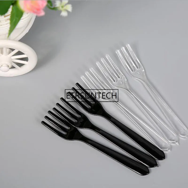 

10000pcs Plastic Disposable 3.9" Mini Clear Black Fork Plastic Small Fruit Fork Pick Party Dessert Cake Cupcake Buffet 10CM