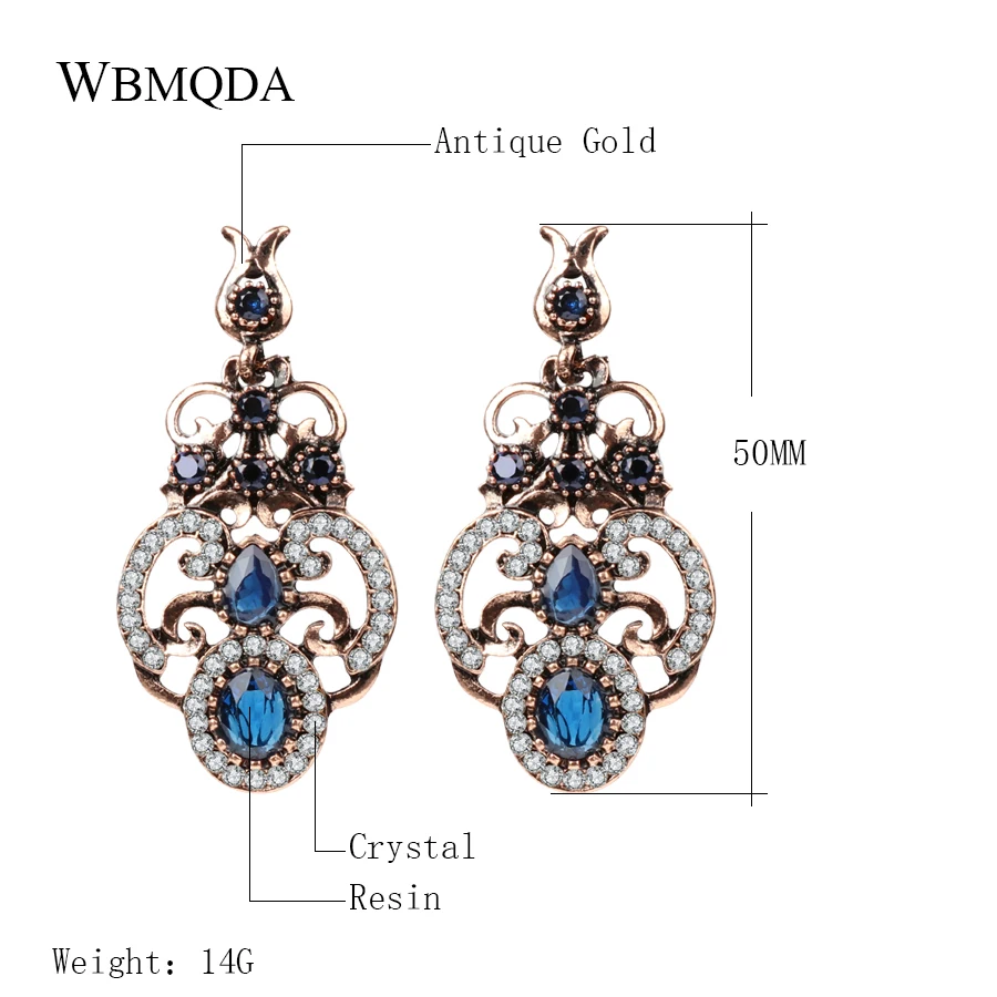 Wbmqda High Quality Boho Red Restin Crystal Antique Gold Drop Earrings Jewelry Gifts For Women Free Shipping