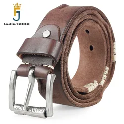 FAJARINA 2017 New Design Men's Personality Vintage Pure Cow Skin Leather Retro Belts Thick Lines Alloy Buckle Belt Men N17FJ299