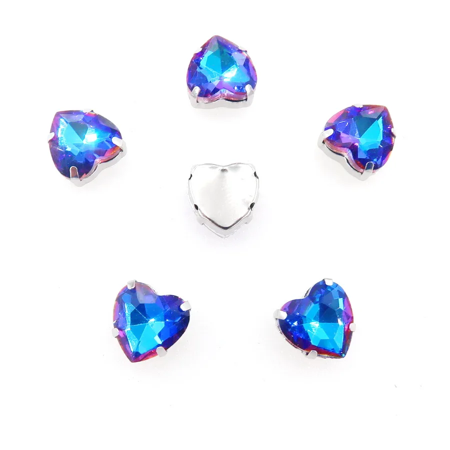 Herzförmige Silberfassungen 20 Stück/Packung 10mm Regenbogen & Jelly AB Glas Kristall Aufnähbare Strasssteine Kristall-Applikation DIY-Verzierung – Detail 4