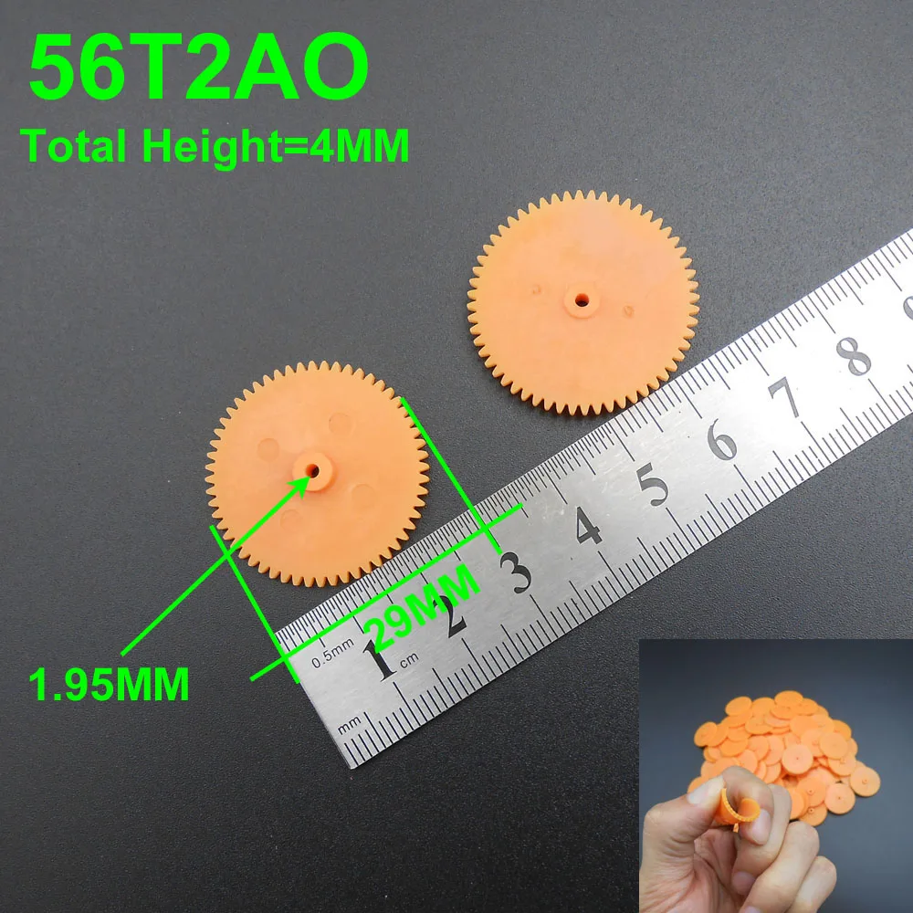 100PCS/LOT 0.5M 56T 2A Plastic Spur Gear 0.5 Modulus T=56 Aperture 2mm 1.95MM Tight Fitting 56 Teeth 4MMX29MM Soft Orange *FD865