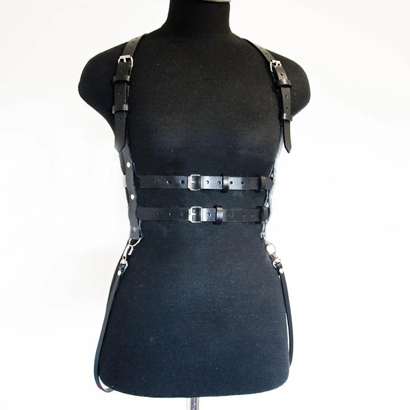 100% Handmade Punk Gothic Leather Women Harness Waist Belt Body Detachable Waist Cincher Shoulder Straps