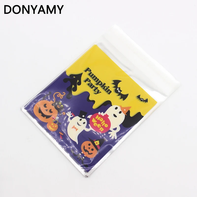 10cm*10cm 50Pcs Pumpkin Party Cookie Candy Plastic Packing Bags Biscuit Cupcake Baked Food Package Pouches