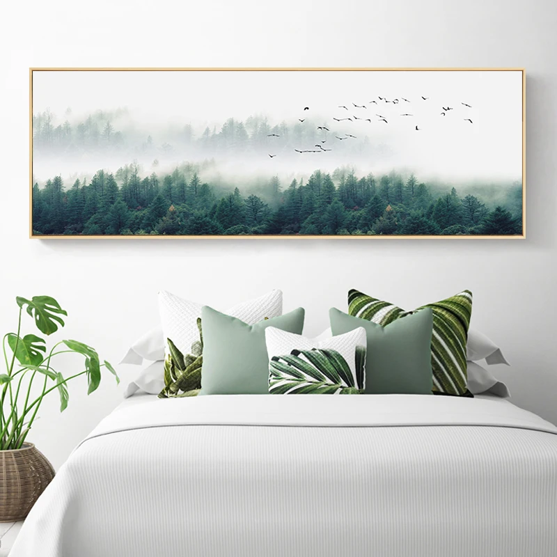 

SURE LIFE Nordic Fog Birds Foresters Landscape Canvas Paintings Wall Art Pictures Posters Prints Living Room Bedroom Home Decor