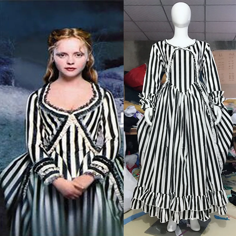 Cosplaydiy Victorian Gothic Black and White Striped Ball Gown Dress Inspired Sleepy Hollow  Katrina Van Tassel Cosplay Costume