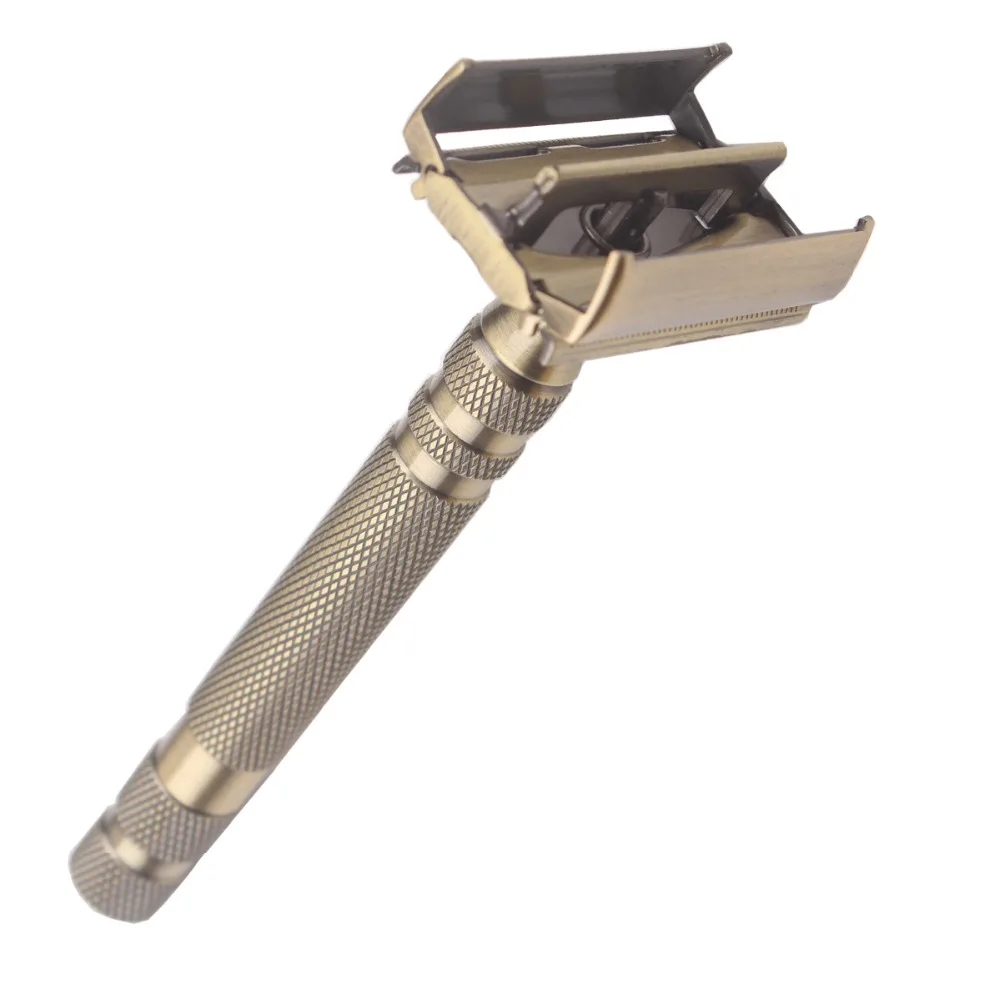 Neue Doppel Rand Sicherheit Rasiermesser Messing Klassische Manuelle Rasierer Lange Rutschfeste Metall Griff Schmetterling Öffnen Rasierer