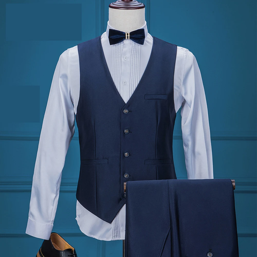 Abiti da uomo 2025 Abiti da sposa per uomo Colletto a scialle 3 pezzi Abito blu slim fit Giacca da smoking da uomo per matrimonio (giacca + pantaloni + gilet)