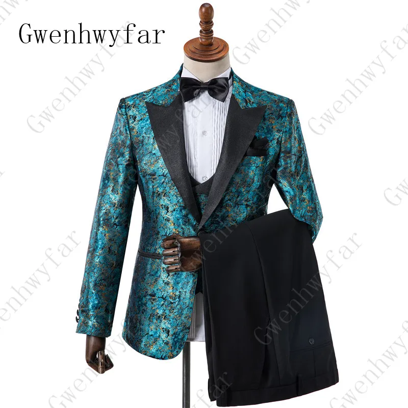 

Gwenhwyfar Men's Suits For Wedding Floral Printed Best Man Tuxedos Slim Fit Men Suits For Prom Costume Homme (Jackets+Vest+Pant)