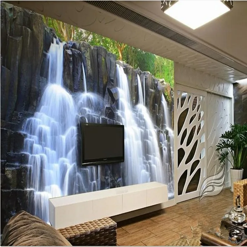 

beibehang 3d stereoscopic chinese mountain & water waterfall TV backdrop wallpaper living room bedroom murals papel de parede