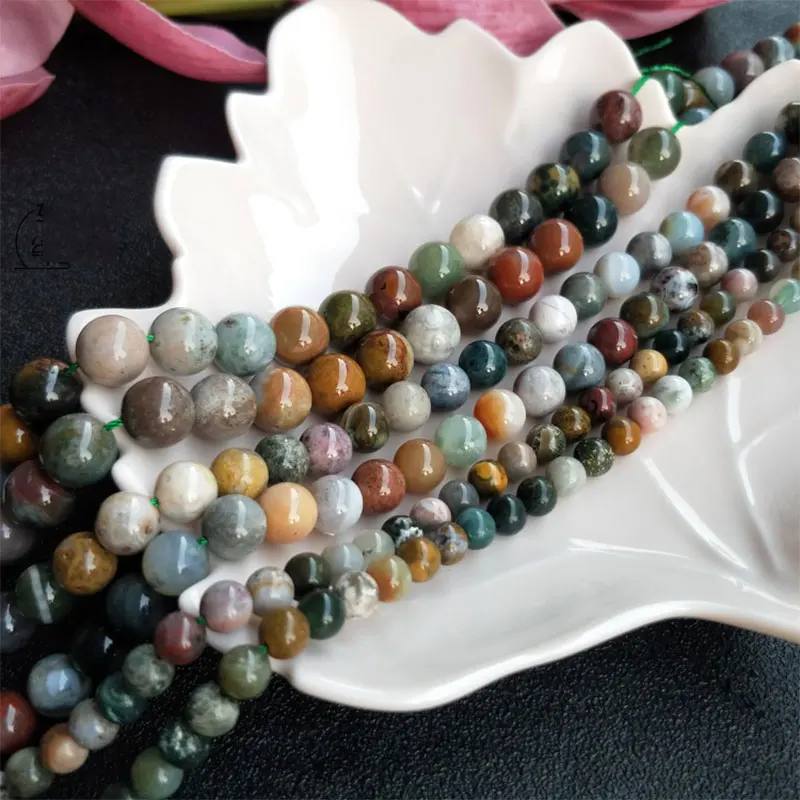 6-12mm Round Green Yellow Blue White Ocean Jaspers Beads Natural Stone Beads For Jewelry Making Beads 15'' Needlework DIY Beads