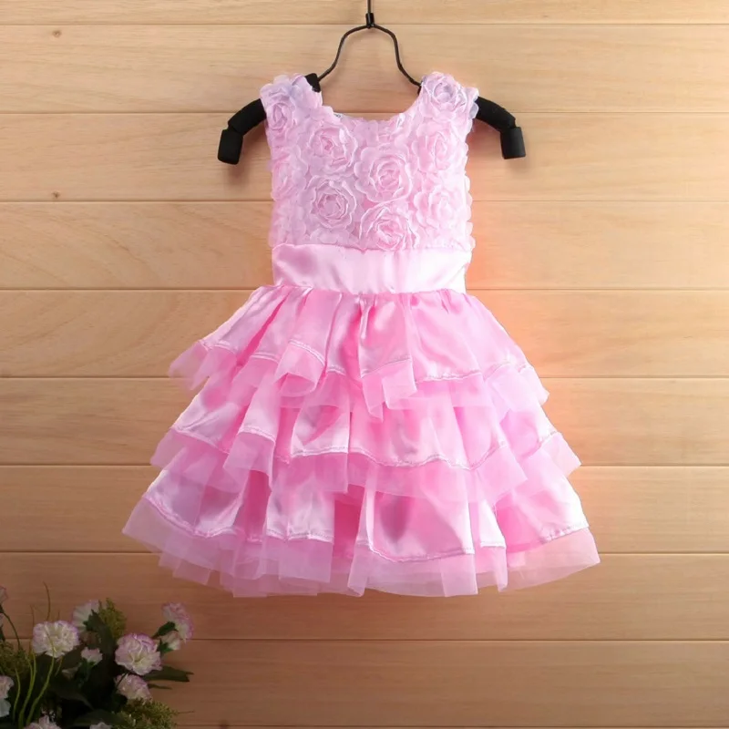 Fashion Baby Girl Summer Dress Flower Pink Newborn Clothes Jumpers Hairband 2Pcs Suit Girls Blouses Ball Gown Tutu Dresses Soft