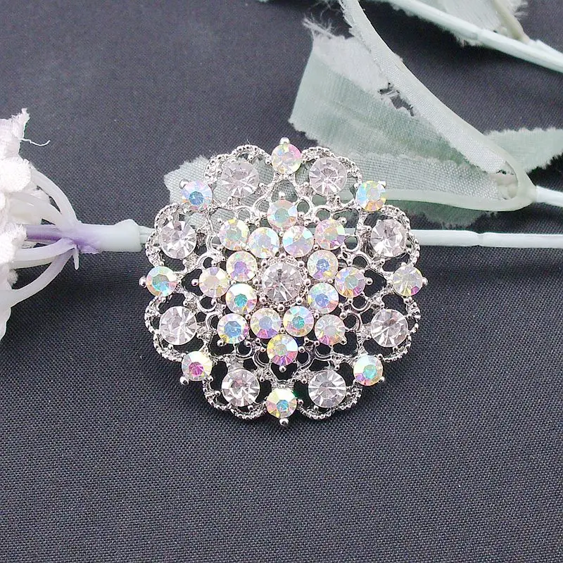 Hot Sale Brooch Fashion AB Crystal Rhinestone Alloy Round Brooch Pins For Wedding Party Women Gifts New Trendy Item No.: BRH3909