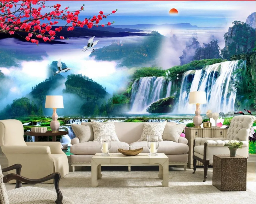 

Custom photo wallpaper Large 3D Stereo romantic Landscape waterfall TV backdrop 3d mural wallpaper