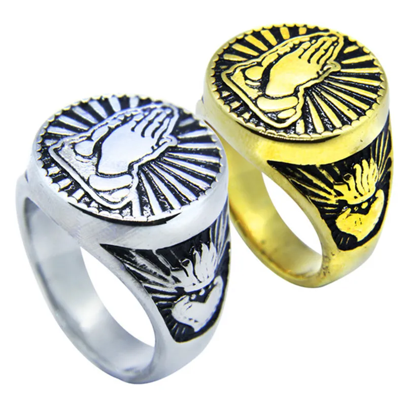 1pc Dropship Namaste Cool Ring 316L Stainless Steel Fashion Punk Round Blessing Ring