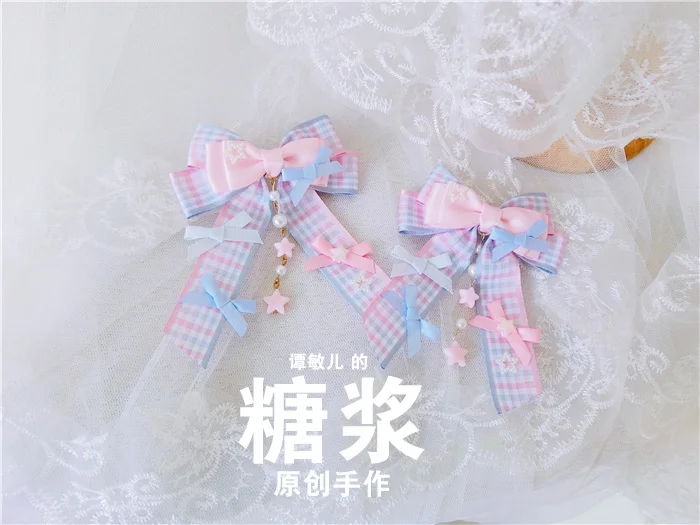 1 order = 1 PC Lolita Lolita pink blue sweet bowknot hairpin and make harajuku hair clip what you hand