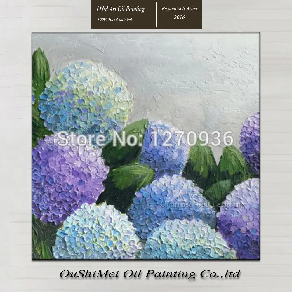 Hand Painted Wall Art Pretty Purple Light Blue Sky Full of Star Filled the Garden Circle Flowers Handmade Oil Painting On Canvas