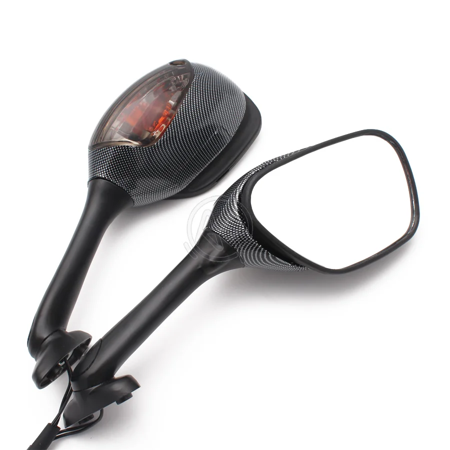 Motorcycle Carbon Fiber Rear View Side Mirror + Amber Turn Signal Light for Suzuki GSXR600 GSXR750 SV1000/SV1000S GSX-R 1000