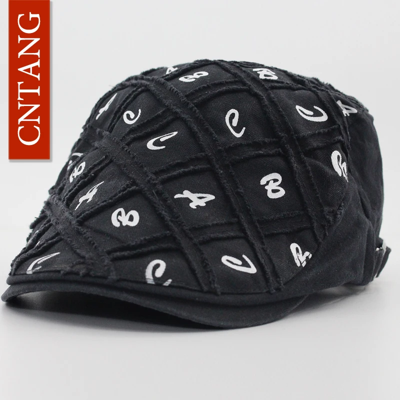 CNTANG Vintage Beret For Men Summer Fashion Flat Hat Casual Visor Caps Brand Designer Retro Men Cotton Cap Button Adjustable