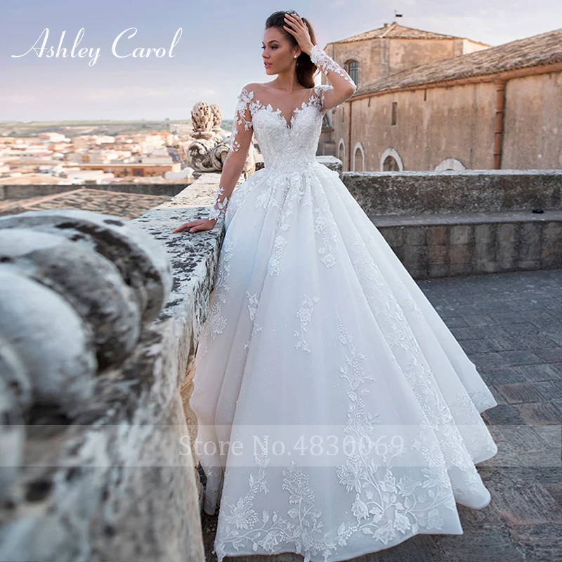 Ashley Carol-Robes de mariée élégantes pour femmes, appliques perlées, à lacets, robe de princesse sexy à col en V, 2023