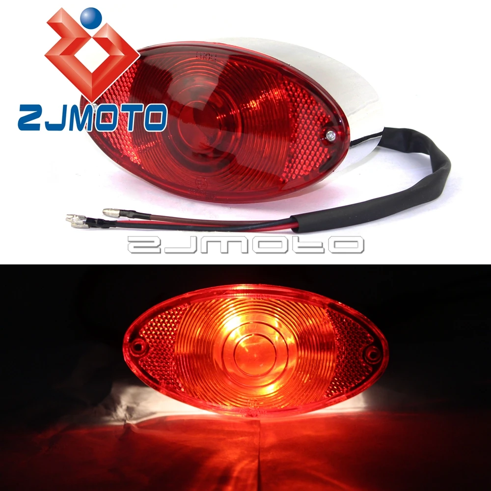 Red Lens Universal Cat Eye Custom Motorcycle Brake Stop Tail License Running Bulb Light For Bobber Chopper Cafe Racer Rear Light