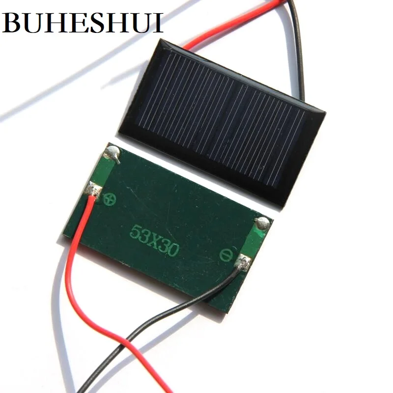 

BUHUSHUI 0.15W 5V 30mA Solar Cells Photovoltaic Solar Panels Module DIY Solar Charger For 3.7V Battery Study Toy 53*30MM 1000pcs