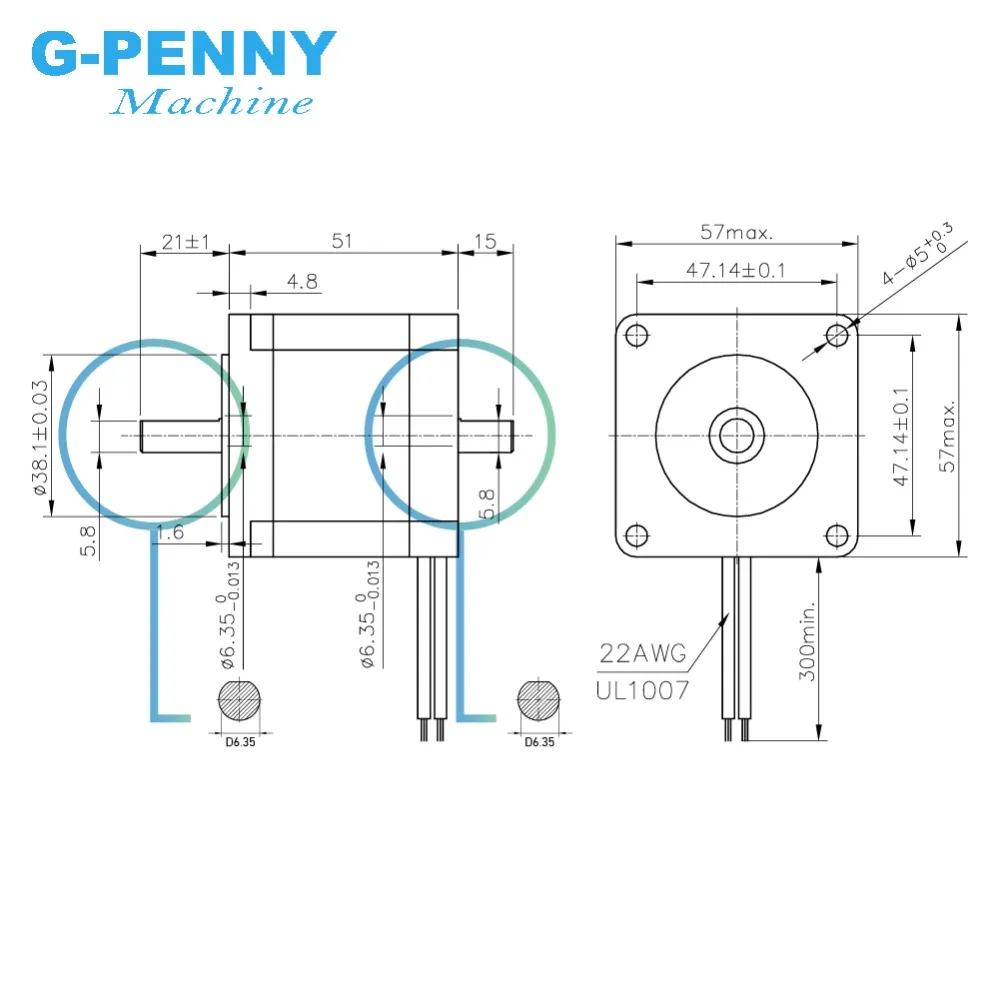 G-PENNY NEMA23 stepper motor dual shaft 57X51mm 2.0A 1.1N.m stepping motor 157Oz-in double shaft Nema 23 CNC for 3D printer