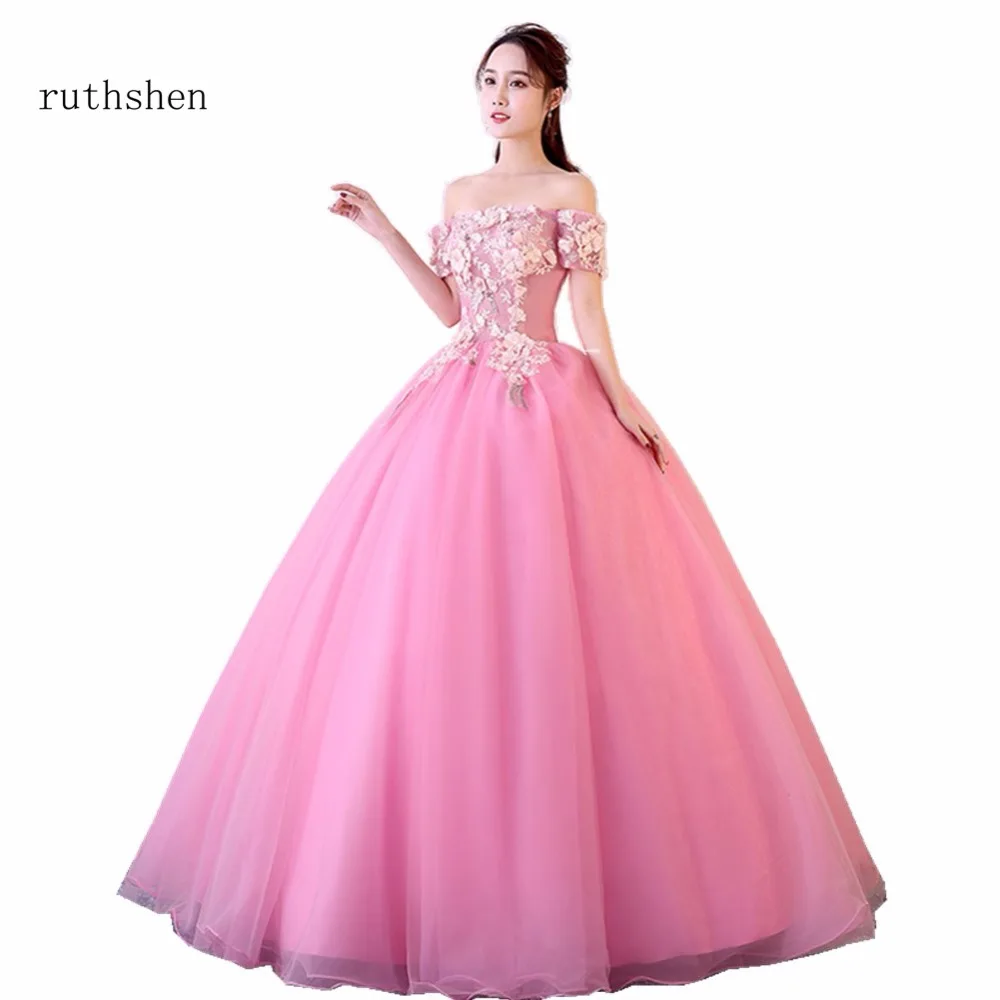 Ruthshen neue rosa Prinzessin Quince anera Kleider Boot Hals kurze Ärmel Applikationen süß 16 Quince anera Kleid Custo Ballkleid