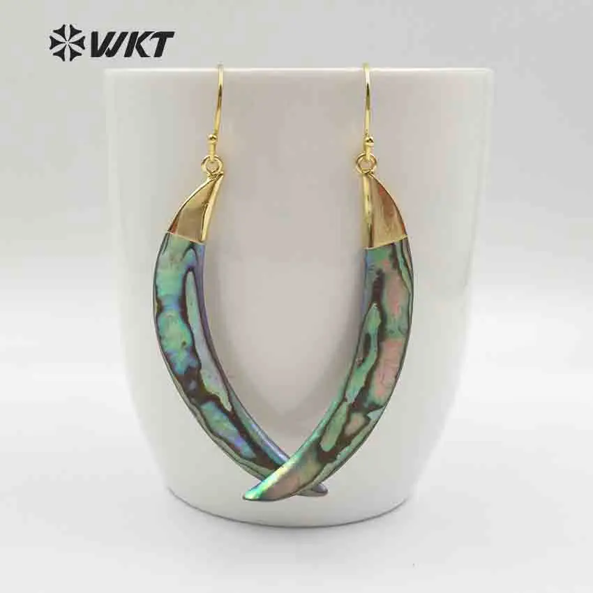 WT-E130 WKT Designer Natural paua shell earrings beautiful genuine abalone earrings with gold dipped in free shipping