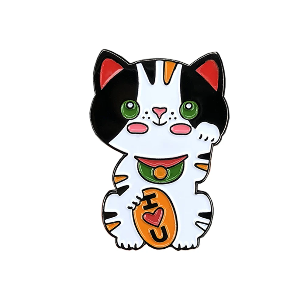 maneki neko japanese lucky cat enamel pin Good Luck brooch