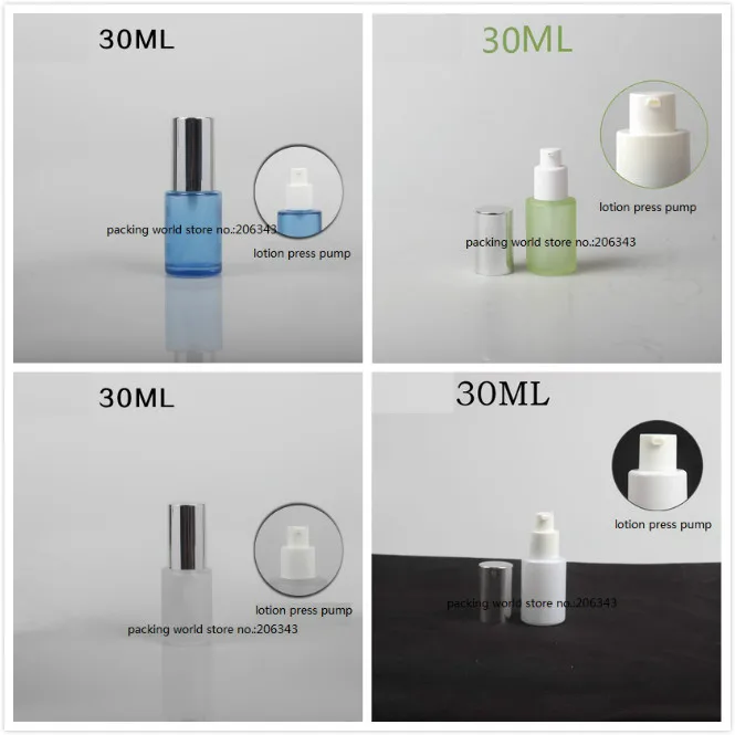 30ml frosted/green/blue/white glass bottle shiny silver lid for serum/lotion/emulsion/foundation/skin care  cosmetic packing