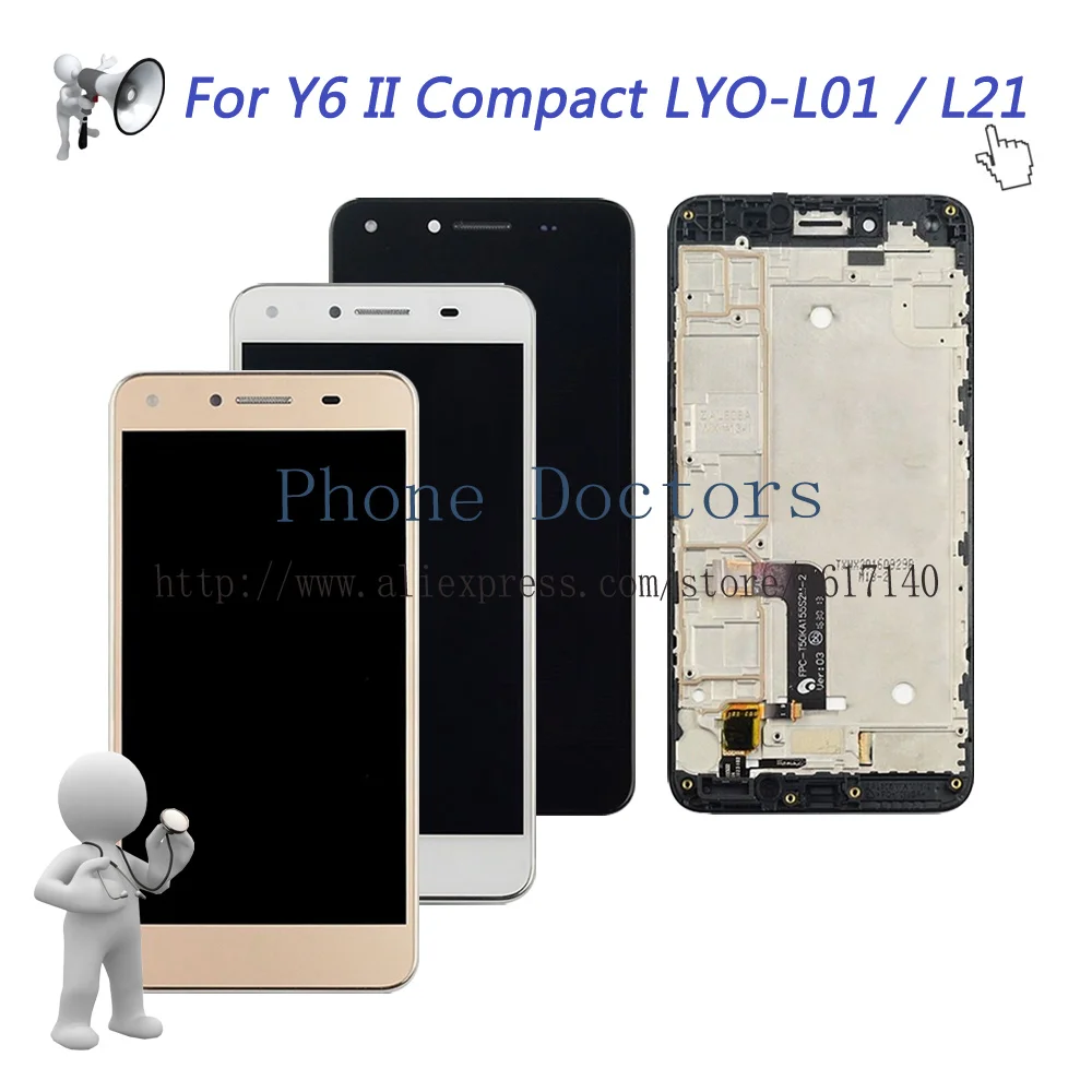 

5.0'' Full LCD DIsplay + Touch Screen Digitizer Assembly With Frame For Huawei Y6 II Compact LYO-L01 LYO-L21 ; New ; Tracking