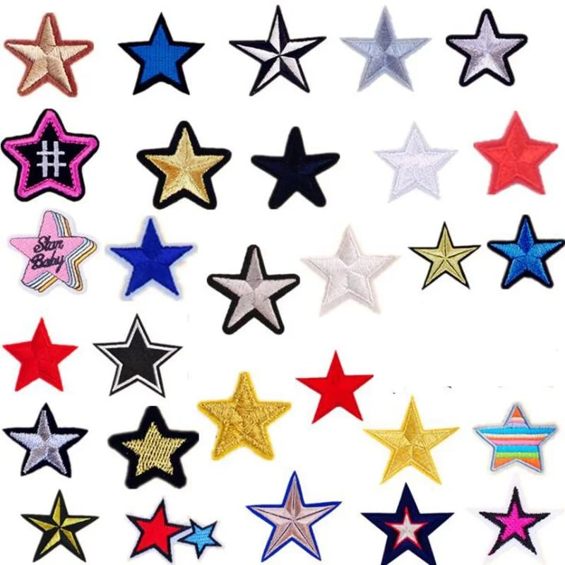 Random Multicolor Stars Patches Iron On Sew On Cartoon Patch for Clothes Repair DIY Stripe Fabric Stickers Jean Coat Bag Badge