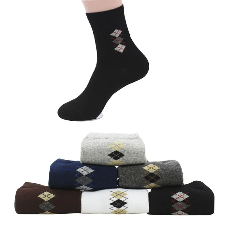 Cotton Men Socks Pattern In Tube Socks For Men Fashion All-Match Small Diamond Socks Male Calcetine Sock Deodorant Winter Meias