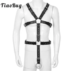 TiaoBug Men Full Body Chest Harness Detachable Groin Straps with Metal Rings Hot Sexy Male Gay BDSM Bondage Belt Erotic Costume