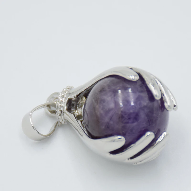 Natural Amethysts Rock Crystal Pendant Hand Hold Round Ball Bead Necklaces Pendants Yoga Reiki Chakra Healing Women Men Jewelry