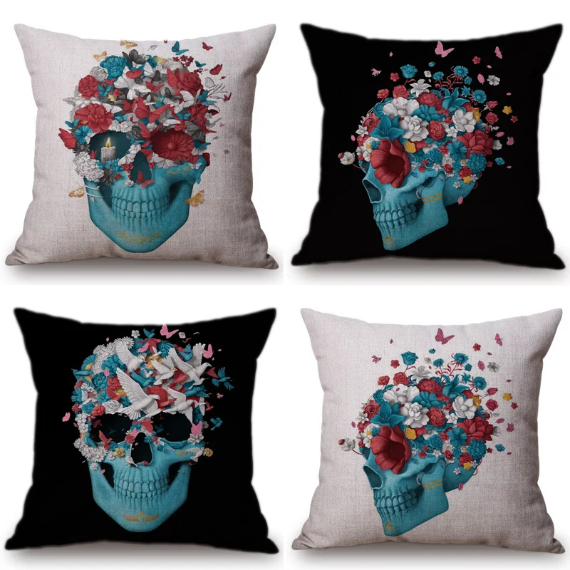 Black Blue Skull Cushion Cover Creative Painting Fashion Punk Home Decoration Throw Pillow Cover Car Sofa Chair Pillowcase