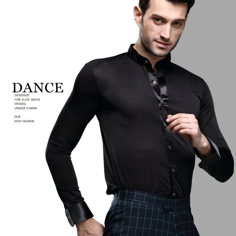 Black Latin Dance Shirts Male Long Sleeves Dancing Jacket Shirt Men\'s Ballroom Chacha India Salsa Paso Dance Clothes B-5999