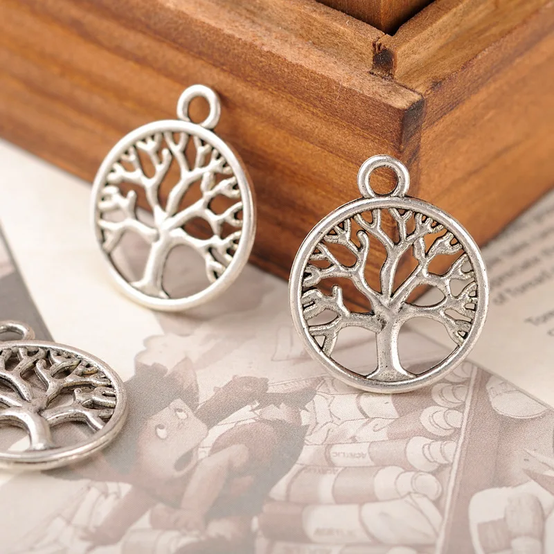 

30pcs/pack Antique Bronze and Silver color Tree of the life Plant Charms Pendant DIY Bracelets Necklace Jewelry Accessories