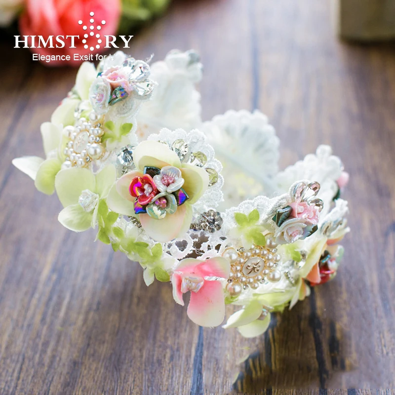 

HIMSTORY Lace FlowerBridal Round Tiara Vintage Kids Wedding Crown Hair Accessories Baroque Jewelry Women Headpiece