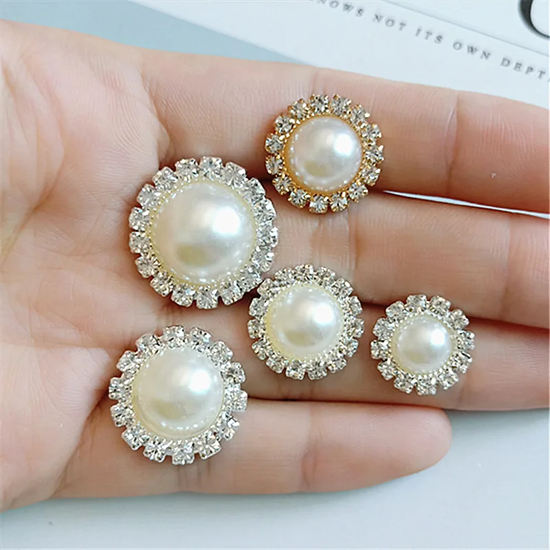 50pcs 21/18/16/14mm Silver Color Imitation Pearl Crystal Flower Shape Charm DIY for Handmade Wedding Jewelry Making wholesale