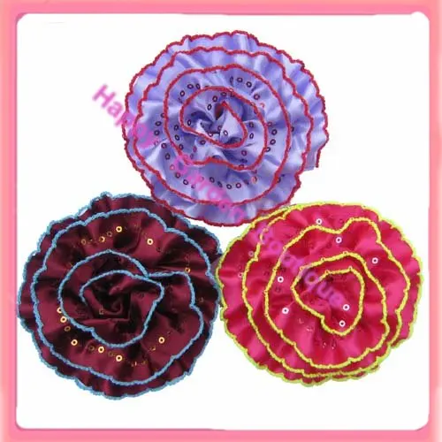 

Free shipping!24pcs/lot 4'' satin flower with sequins beautiful edge wedding silk flowers 15colors for your choice