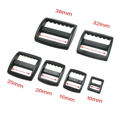 10pcs/pack Plastic Slider Tri Glide Adjust Buckles Backpack Straps Webbing 10/16/20/25/32/38mm Wider Style  Black