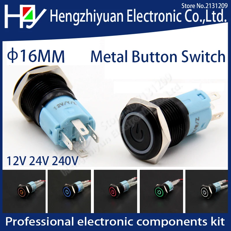 

Hzy LED momentary 16mm Waterproof Metal Push Button Switch 3V 5V 12V 24V 48V 110V 220V Red Green Orange Blue White