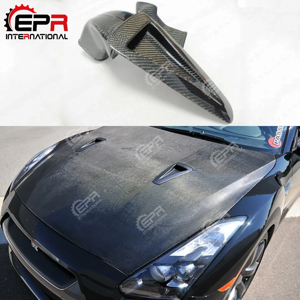 

Car-styling For Nissan R35 GTR Carbon Fiber Hood Vent Pair With Air Tunnel Glossy Finish Bonnet Cover Air Intake Duct Set Part